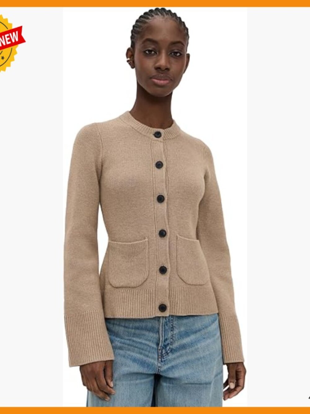 Mid-Weight Knit Cardigan with Cinched Waist and Patch Pockets